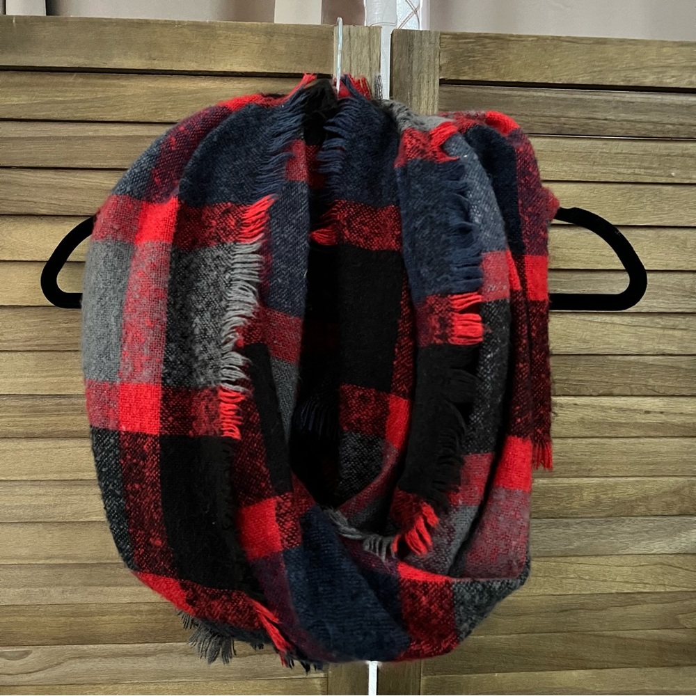 Mossimo Red Black Checkered Plaid Scarf Wrap 32" X 80"